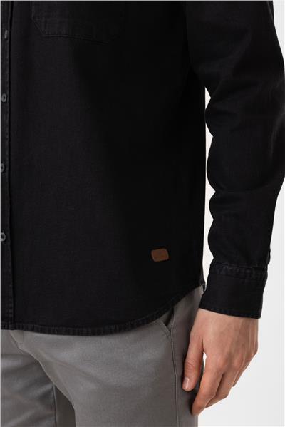 Siyah Regular Fit Cepli Denim Gömlek