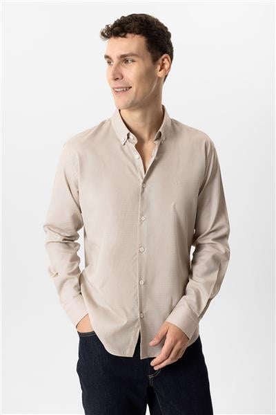 Taş Slim Fit Armürlü %100 Pamuk Gömlek