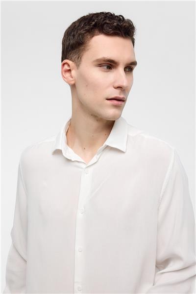 Beyaz Regular Fit Uzun Kollu Gömlek