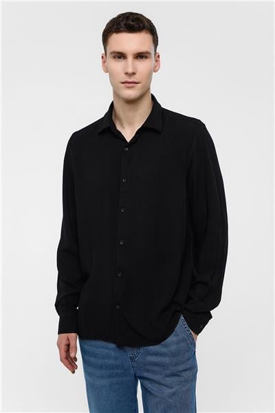 Siyah Regular Fit Uzun Kollu Gömlek