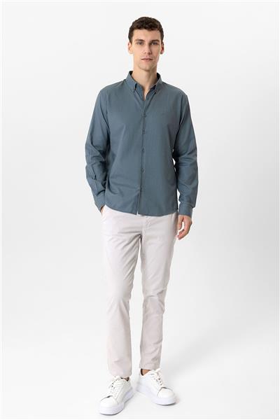 Gri Slim Fit Armürlü %100 Pamuk Gömlek