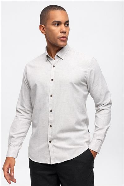 Açık Gri Slim Fit Pamuklu Gömlek