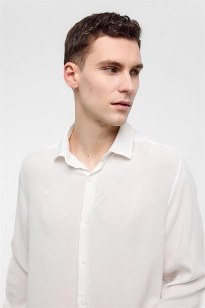 Beyaz Regular Fit Uzun Kollu Gömlek