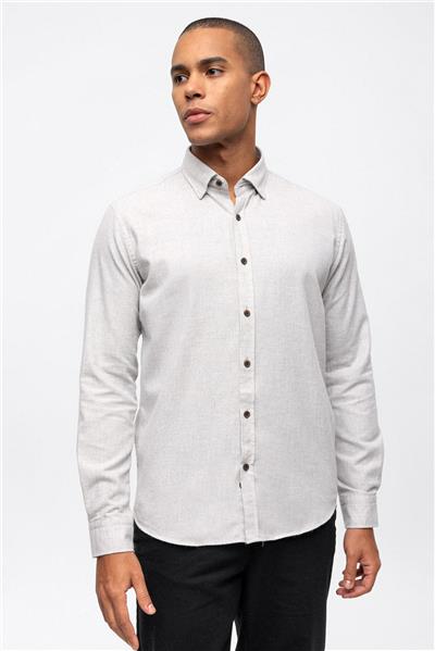 Açık Gri Slim Fit Pamuklu Gömlek