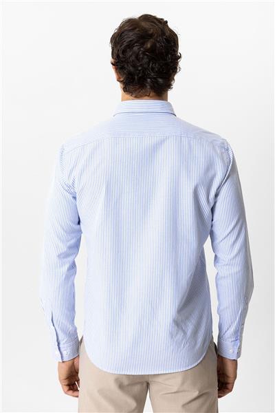 Mavi Slim Fit Pamuklu Çizgili Gömlek