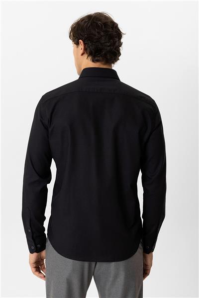 Siyah Slim Fit Armürlü %100 Pamuk Gömlek