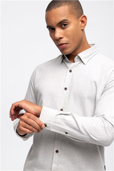 Açık Gri Slim Fit Pamuklu Gömlek