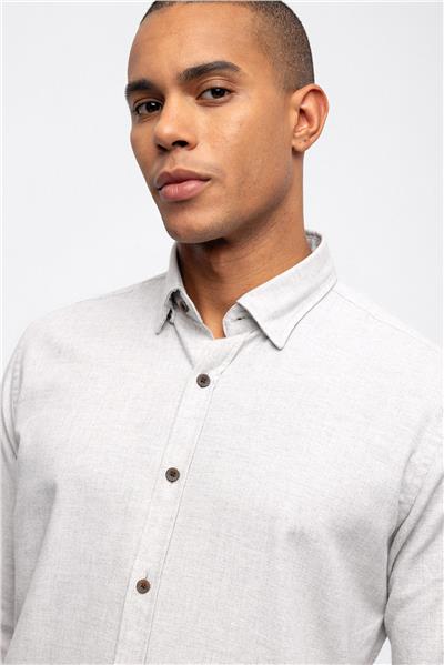 Açık Gri Slim Fit Pamuklu Gömlek