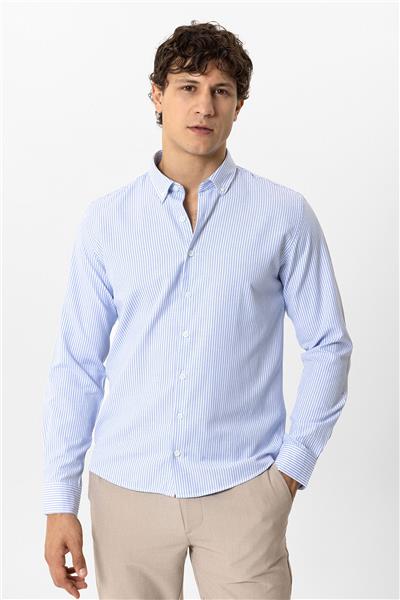 Mavi Slim Fit Pamuklu Çizgili Gömlek