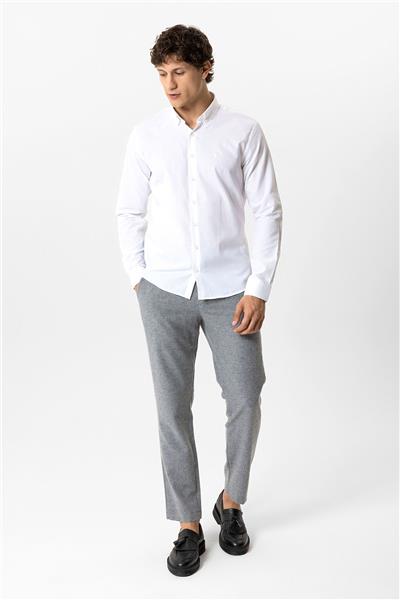 Beyaz Slim Fit Armürlü %100 Pamuk Gömlek