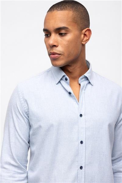Açık Mavi Slim Fit Pamuklu Gömlek