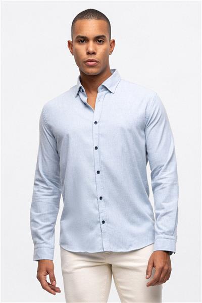 Açık Mavi Slim Fit Pamuklu Gömlek