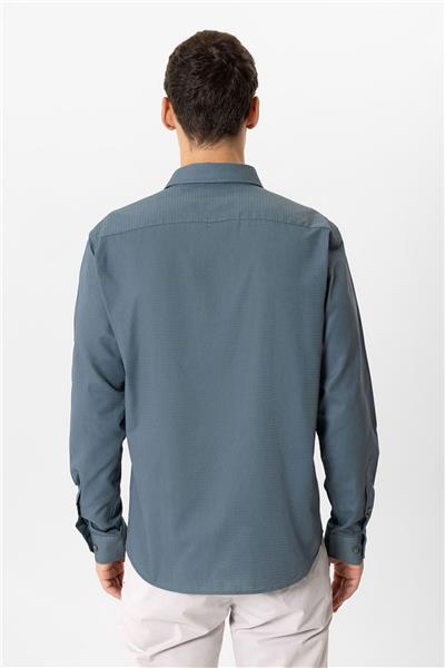 Gri Slim Fit Armürlü %100 Pamuk Gömlek