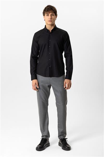 Siyah Slim Fit Armürlü %100 Pamuk Gömlek