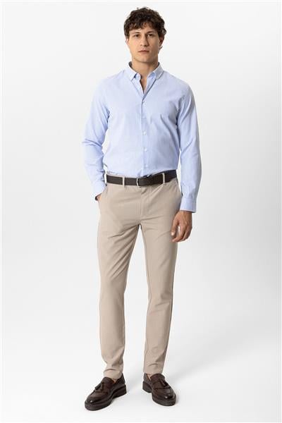 Mavi Slim Fit Pamuklu Çizgili Gömlek