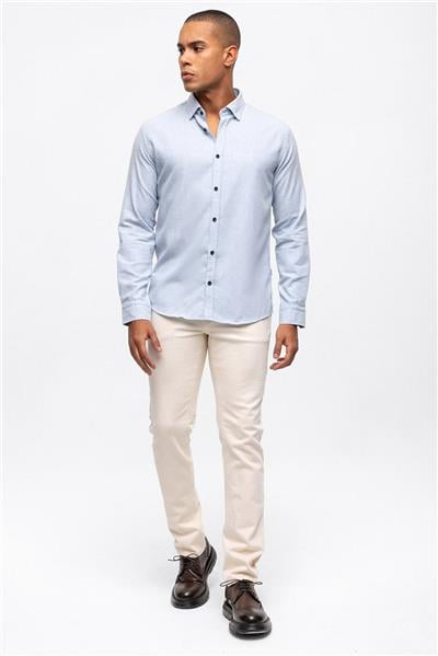 Açık Mavi Slim Fit Pamuklu Gömlek
