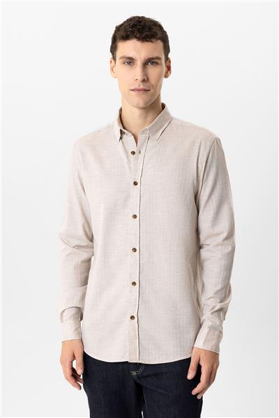 Bej Regular Fit %100 Pamuk Gömlek