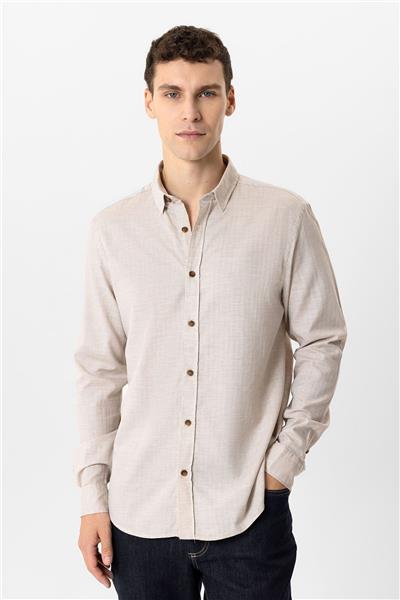 Bej Regular Fit %100 Pamuk Gömlek