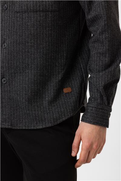 Siyah Regular Fit Cepli Desenli Örme Gömlek