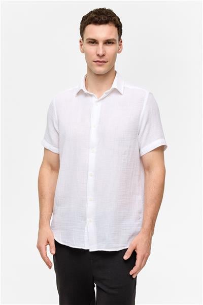 Beyaz Regular Fit Kısa Kollu Düz Gömlek
