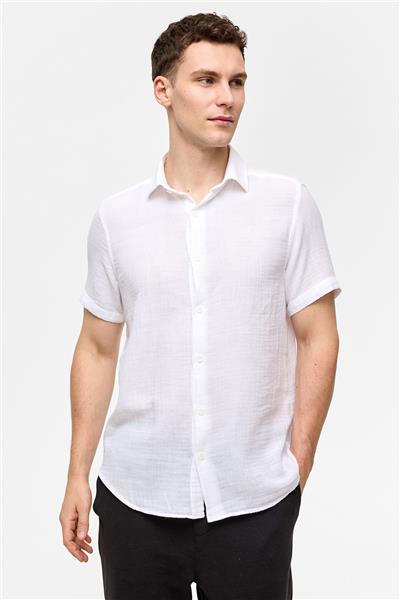 Beyaz Regular Fit Kısa Kollu Düz Gömlek