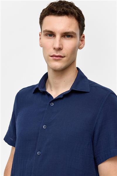Lacivert Regular Fit Kısa Kollu Düz Gömlek