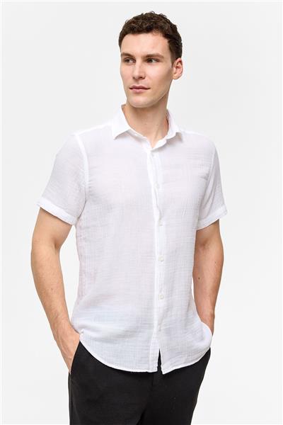 Beyaz Regular Fit Kısa Kollu Düz Gömlek