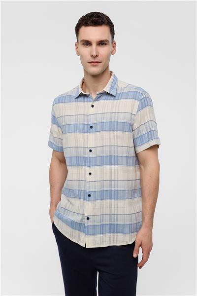 Mavi Regular Fit Çizgili Kısa Kollu Gömlek