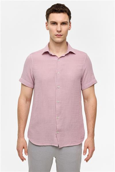 Pembe Regular Fit Kısa Kollu Düz Gömlek