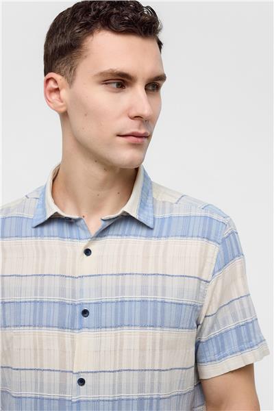 Mavi Regular Fit Çizgili Kısa Kollu Gömlek