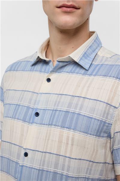 Mavi Regular Fit Çizgili Kısa Kollu Gömlek