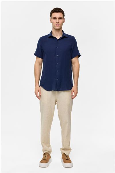 Lacivert Regular Fit Kısa Kollu Düz Gömlek