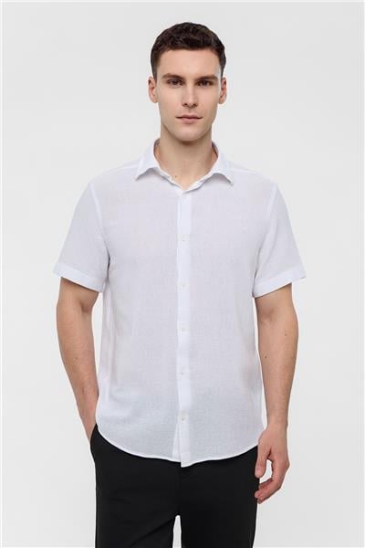 Beyaz Regular Fit Kısa Kollu Düz Gömlek