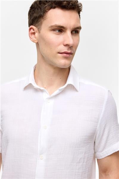 Beyaz Regular Fit Kısa Kollu Düz Gömlek
