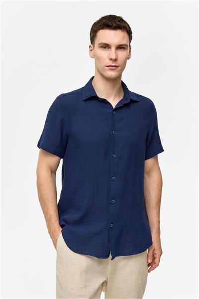 Lacivert Regular Fit Kısa Kollu Düz Gömlek