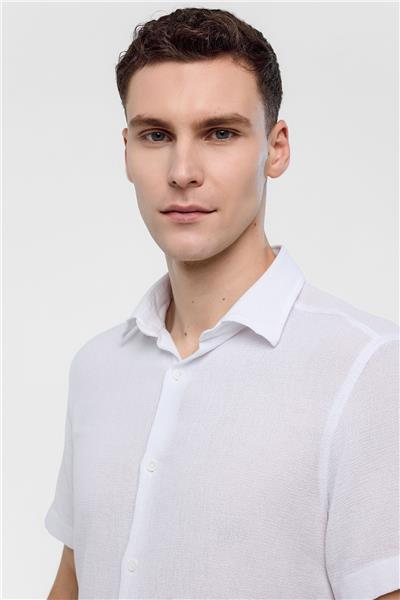 Beyaz Regular Fit Kısa Kollu Düz Gömlek