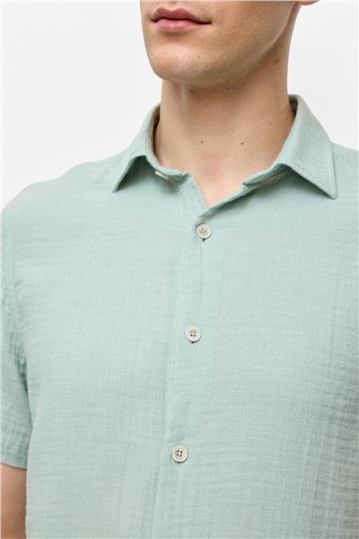Yeşil Regular Fit Kısa Kollu Düz Gömlek