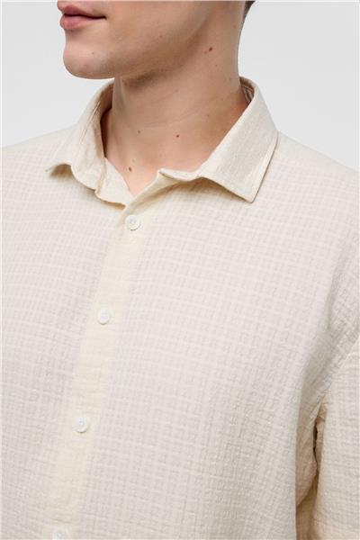 Bej Regular Fit %100 Pamuk Kısa Kollu Gömlek