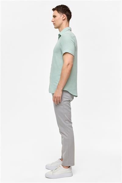 Yeşil Regular Fit Kısa Kollu Düz Gömlek