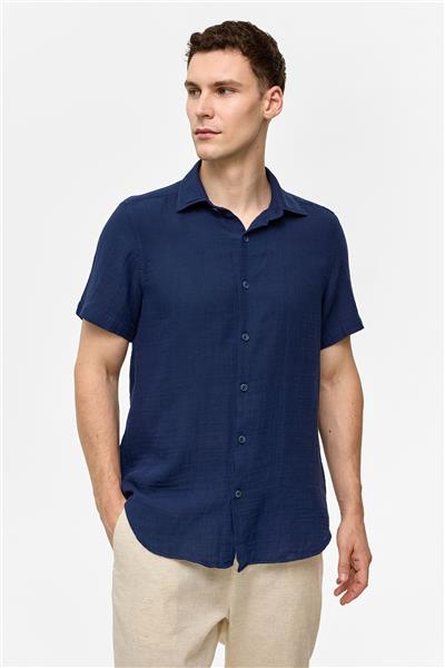 Lacivert Regular Fit Kısa Kollu Düz Gömlek