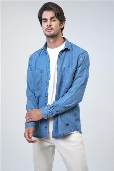 Mavi Regular Fit Cepli Denim Gömlek