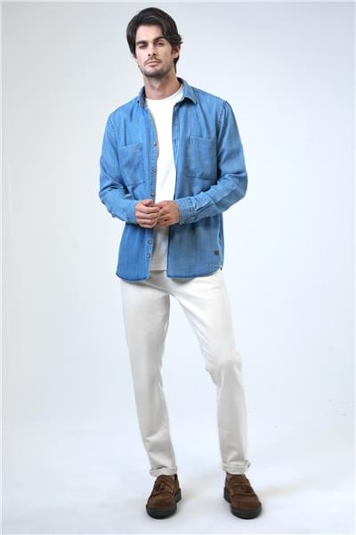 Mavi Regular Fit Cepli Denim Gömlek