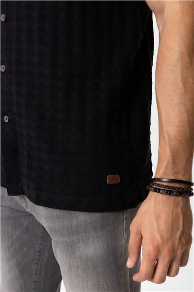 Siyah Regular Fit Desenli Kısa Kollu %100 Pamuk Gömlek