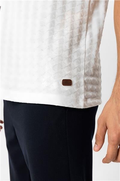 Beyaz Regular Fit Desenli Kısa Kollu %100 Pamuk Gömlek