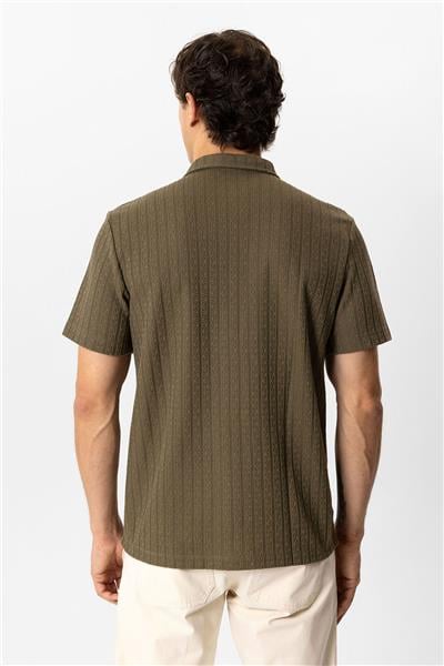 Haki Regular Fit Kısa Kollu Desenli Örme Gömlek