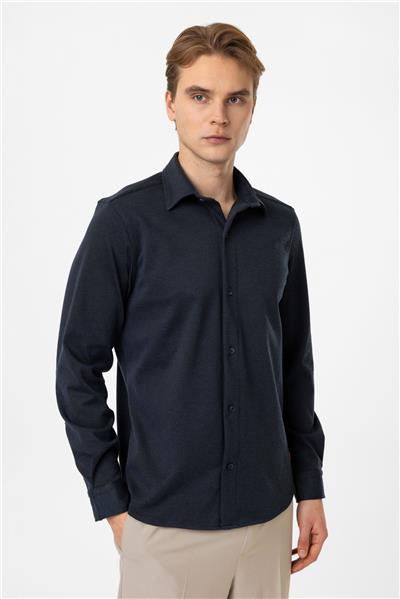 Koyu İndigo Regular Fit Örme Gömlek