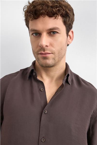 Kahve Normal Yaka  Gömlek