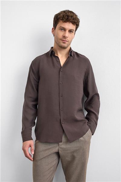 Kahve Normal Yaka  Gömlek