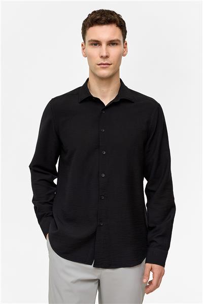 Siyah Regular Fit Uzun Kollu Düz Gömlek