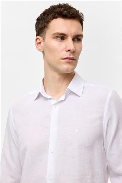 Beyaz Uzun Kollu Dokuma Gömlek